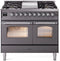 ILVE Nostalgie II 40-Inch Freestanding Natural Gas Dual Fuel Range in Matte Graphite with Chrome Trim (UPD40FNMPMGC)