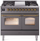 ILVE Nostalgie II 40-Inch Dual Fuel Freestanding Range in Matte Graphite with Brass Trim (UPD40FNMPMGGLP)
