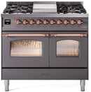 ILVE Nostalgie II 40-Inch Dual Fuel Freestanding Range in Matte Graphite with Copper Trim (UPD40FNMPMGPLP)