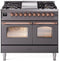 ILVE Nostalgie II 40-Inch Freestanding Natural Gas Dual Fuel Range in Matte Graphite with Copper Trim (UPD40FNMPMGP)