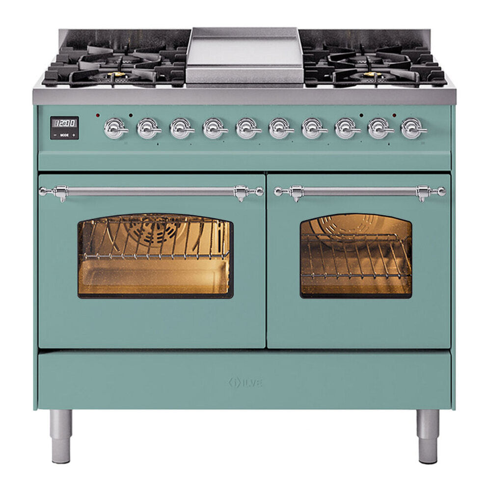ILVE Nostalgie II 40-Inch Freestanding Propane Gas Dual Fuel Range in Mediterranean Mint with Chrome Trim (UPD40FNMPMMCLP)