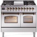 ILVE Nostalgie II 40-Inch Freestanding Natural Gas Dual Fuel Range in Stainless Steel with Bronze Trim (UPD40FNMPSSB)