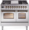 ILVE Nostalgie II 40-Inch Freestanding Natural Gas Dual Fuel Range in Stainless Steel with Bronze Trim (UPD40FNMPSSB)
