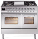 ILVE Nostalgie II 40-Inch Freestanding Natural Gas Dual Fuel Range in Stainless Steel with Chrome Trim (UPD40FNMPSSC)