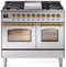 ILVE Nostalgie II 40-Inch Dual Fuel Freestanding Range in Stainless Steel with Brass Trim (UPD40FNMPSSG)