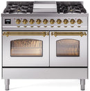 ILVE Nostalgie II 40-Inch Freestanding Natural Gas Dual Fuel Range in Stainless Steel with Brass Trim (UPD40FNMPSSG)