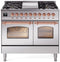 ILVE Nostalgie II 40-Inch Freestanding Natural Gas Dual Fuel Range in Stainless Steel with Copper Trim (UPD40FNMPSSP)