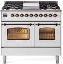ILVE Nostalgie II 40-Inch Freestanding Natural Gas Dual Fuel Range in White with Bronze Trim (UPD40FNMPWHB)