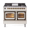 ILVE 40-Inch Nostalgie II Noblesse Natural Gas Dual Fuel Range with Triple Glass Door Oven in Antique White with Bronze Trim (UND40FNMPAWB)