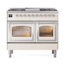 ILVE 40-Inch Nostalgie II Noblesse Natural Gas Dual Fuel Range with Triple Glass Door Oven in Antique White with Chrome Trim (UND40FNMPAWC)