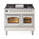 ILVE 40-Inch Nostalgie II Noblesse Natural Gas Dual Fuel Range with Triple Glass Door Oven in Antique White with Chrome Trim (UND40FNMPAWC)