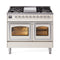 ILVE 40-Inch Nostalgie II Noblesse Natural Gas Dual Fuel Range with Triple Glass Door Oven in Antique White with Chrome Trim (UND40FNMPAWC)