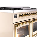 ILVE 40-Inch Nostalgie II Noblesse Propane Gas Dual Fuel Range with Triple Glass Door Oven in Antique White with Brass Trim (UND40FNMPAWGLP)