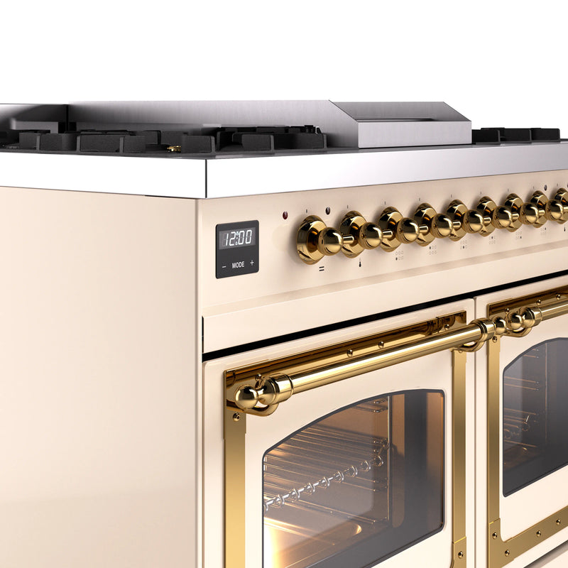 ILVE 40-Inch Nostalgie II Noblesse Dual Fuel Range with Triple Glass Door Oven in Antique White with Brass Trim (UND40FNMPAWG)
