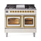 ILVE 40-Inch Nostalgie II Noblesse Natural Gas Dual Fuel Range with Triple Glass Door Oven in Antique White with Brass Trim (UND40FNMPAWG)