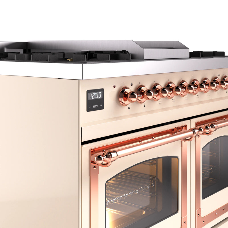 ILVE 40-Inch Nostalgie II Noblesse Dual Fuel Range with Triple Glass Door Oven in Antique White with Copper Trim (UND40FNMPAWP)