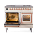 ILVE 40-Inch Nostalgie II Noblesse Natural Gas Dual Fuel Range with Triple Glass Door Oven in Antique White with Copper Trim (UND40FNMPAWP)