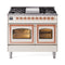 ILVE 40-Inch Nostalgie II Noblesse Dual Fuel Range with Triple Glass Door Oven in Antique White with Copper Trim (UND40FNMPAWP)