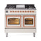 ILVE 40-Inch Nostalgie II Noblesse Natural Gas Dual Fuel Range with Triple Glass Door Oven in Antique White with Copper Trim (UND40FNMPAWP)
