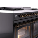 ILVE 40-Inch Nostalgie II Noblesse Propane Gas Dual Fuel Range with Triple Glass Door Oven in Glossy Black with Bronze Trim (UND40FNMPBKBLP)