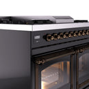ILVE 40-Inch Nostalgie II Noblesse Natural Gas Dual Fuel Range with Triple Glass Door Oven in Glossy Black with Bronze Trim (UND40FNMPBKB)
