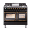 ILVE 40-Inch Nostalgie II Noblesse Natural Gas Dual Fuel Range with Triple Glass Door Oven in Glossy Black with Bronze Trim (UND40FNMPBKB)