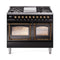 ILVE 40-Inch Nostalgie II Noblesse Dual Fuel Range with Triple Glass Door Oven in Glossy Black with Bronze Trim (UND40FNMPBKB)