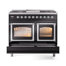 ILVE 40-Inch Nostalgie II Noblesse Natural Gas Dual Fuel Range with Triple Glass Door Oven in Glossy Black with Chrome Trim (UND40FNMPBKC)