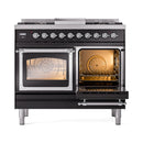 ILVE 40-Inch Nostalgie II Noblesse Natural Gas Dual Fuel Range with Triple Glass Door Oven in Glossy Black with Chrome Trim (UND40FNMPBKC)