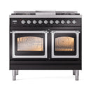 ILVE 40-Inch Nostalgie II Noblesse Natural Gas Dual Fuel Range with Triple Glass Door Oven in Glossy Black with Chrome Trim (UND40FNMPBKC)
