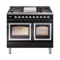 ILVE 40-Inch Nostalgie II Noblesse Natural Gas Dual Fuel Range with Triple Glass Door Oven in Glossy Black with Chrome Trim (UND40FNMPBKC)