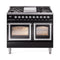 ILVE 40-Inch Nostalgie II Noblesse Natural Gas Dual Fuel Range with Triple Glass Door Oven in Glossy Black with Chrome Trim (UND40FNMPBKC)