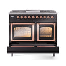 ILVE 40-Inch Nostalgie II Noblesse Natural Gas Dual Fuel Range with Triple Glass Door Oven in Glossy Black with Copper Trim (UND40FNMPBKP)