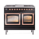 ILVE 40-Inch Nostalgie II Noblesse Natural Gas Dual Fuel Range with Triple Glass Door Oven in Glossy Black with Copper Trim (UND40FNMPBKP)