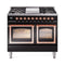ILVE 40-Inch Nostalgie II Noblesse Natural Gas Dual Fuel Range with Triple Glass Door Oven in Glossy Black with Copper Trim (UND40FNMPBKP)