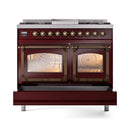 ILVE 40-Inch Nostalgie II Noblesse Natural Gas Dual Fuel Range with Triple Glass Door Oven in Burgundy with Bronze Trim (UND40FNMPBUB)