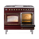 ILVE 40-Inch Nostalgie II Noblesse Natural Gas Dual Fuel Range with Triple Glass Door Oven in Burgundy with Bronze Trim (UND40FNMPBUB)