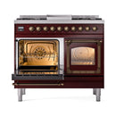 ILVE 40-Inch Nostalgie II Noblesse Natural Gas Dual Fuel Range with Triple Glass Door Oven in Burgundy with Bronze Trim (UND40FNMPBUB)
