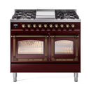 ILVE 40-Inch Nostalgie II Noblesse Propane Gas Dual Fuel Range with Triple Glass Door Oven in Burgundy with Bronze Trim (UND40FNMPBUBLP)
