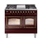 ILVE 40-Inch Nostalgie II Noblesse Dual Fuel Range with Triple Glass Door Oven in Burgundy with Bronze Trim (UND40FNMPBUB)