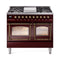 ILVE 40-Inch Nostalgie II Noblesse Natural Gas Dual Fuel Range with Triple Glass Door Oven in Burgundy with Bronze Trim (UND40FNMPBUB)
