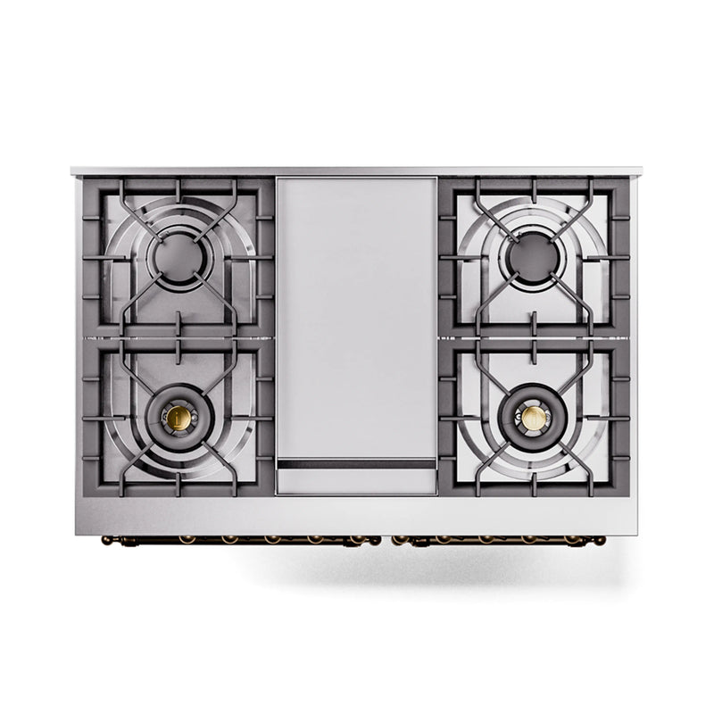ILVE 40-Inch Nostalgie II Noblesse Dual Fuel Range with Triple Glass Door Oven in Burgundy with Bronze Trim (UND40FNMPBUB)