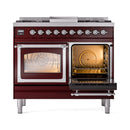 ILVE 40-Inch Nostalgie II Noblesse Natural Gas Dual Fuel Range with Triple Glass Door Oven in Burgundy with Chrome Trim (UND40FNMPBUC)