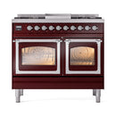 ILVE 40-Inch Nostalgie II Noblesse Natural Gas Dual Fuel Range with Triple Glass Door Oven in Burgundy with Chrome Trim (UND40FNMPBUC)