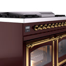 ILVE 40-Inch Nostalgie II Noblesse Natural Gas Dual Fuel Range with Triple Glass Door Oven in Burgundy with Brass Trim (UND40FNMPBUG)