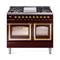 ILVE 40-Inch Nostalgie II Noblesse Natural Gas Dual Fuel Range with Triple Glass Door Oven in Burgundy with Brass Trim (UND40FNMPBUG)