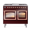 ILVE 40-Inch Nostalgie II Noblesse Natural Gas Dual Fuel Range with Triple Glass Door Oven in Burgundy with Copper Trim (UND40FNMPBUP)