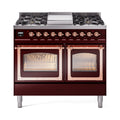 ILVE 40-Inch Nostalgie II Noblesse Natural Gas Dual Fuel Range with Triple Glass Door Oven in Burgundy with Copper Trim (UND40FNMPBUP)