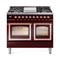 ILVE 40-Inch Nostalgie II Noblesse Natural Gas Dual Fuel Range with Triple Glass Door Oven in Burgundy with Copper Trim (UND40FNMPBUP)