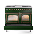 ILVE 40-Inch Nostalgie II Noblesse Propane Gas Dual Fuel Range with Triple Glass Door Oven in Emerald Green with Bronze Trim (UND40FNMPEGBLP)